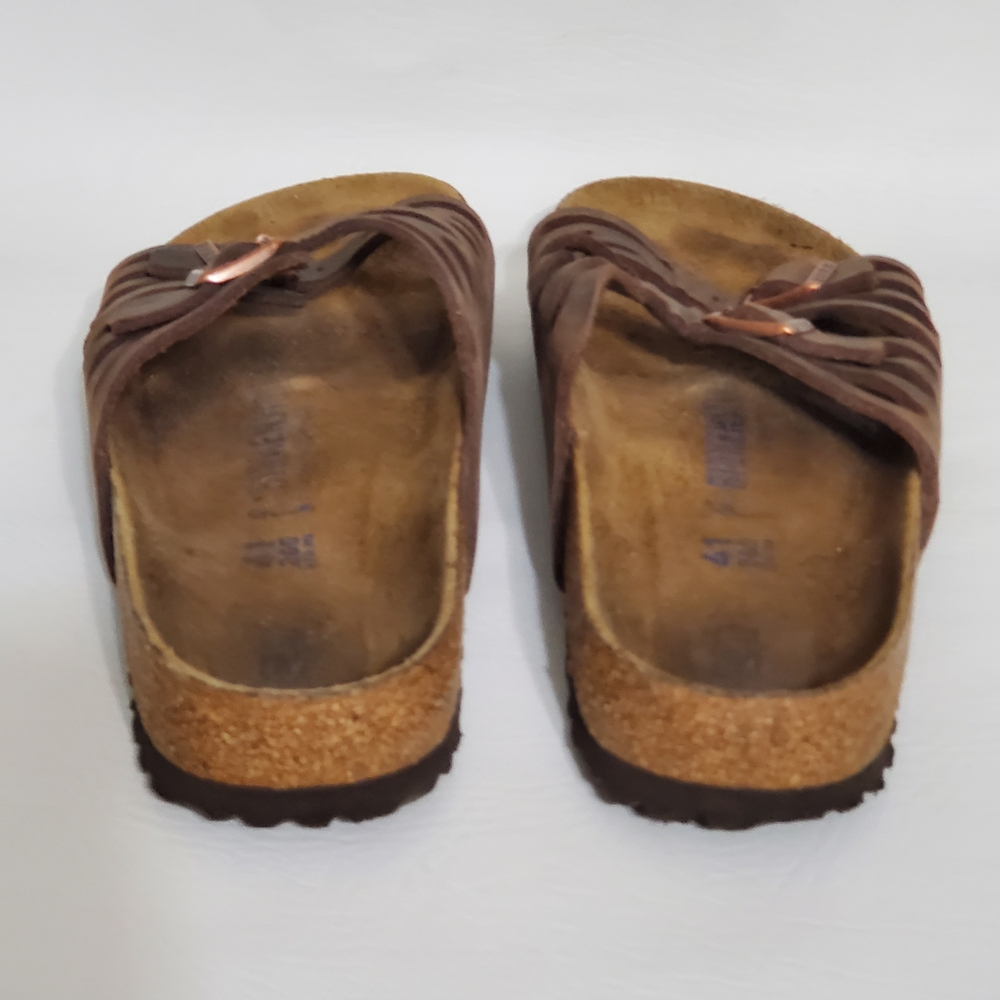 Birkenstock Dark Brown Leather Footbed Sandals - Picture 4 of 7